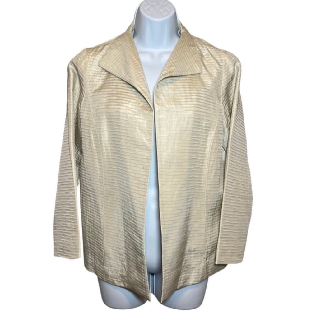 Eileen Fisher Beige 100% Silk Open Front Embroidered Dressy Jacket, Size S
